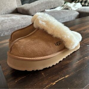 UGG Chestnut Suede Slippers with Soft Cream Lining